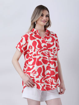 Qurvii - Red Rayon Drop Shoulder Shirt