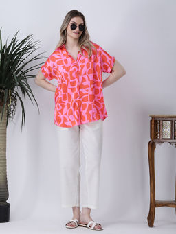 Qurvii - Abstract Print Drop Shoulder Shirt