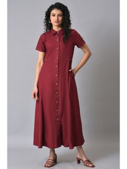 W - Maroon Solid Dress
