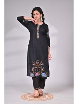 SAANTHA - Black Cotton Embroidered Kurta and Pant