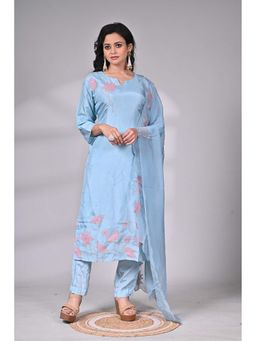 SAANTHA - Powder Blue Lotus Hand Embroidery Kurta with Pant & Dupatta