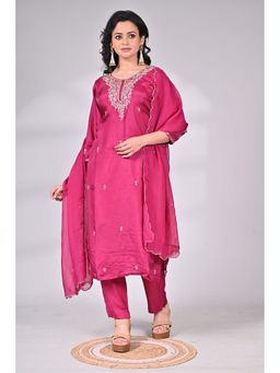 SAANTHA - Magenta Silk Heavy Zari Embroidered Kurta with Pant & Dupatta
