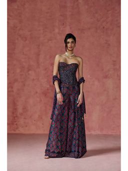 Saanjh by Lea - Swati Ajrakh Print Corset and Palazzo with Dupatta