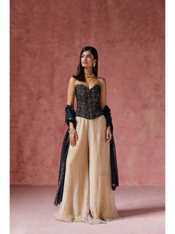 Saanjh by Lea - Zafira Black Embroidered Velvet Corset with Palazzo & Dupatta