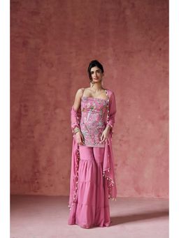 Saanjh by Lea - Pink Falak Embroidered Kurti with Sharara & Dupatta