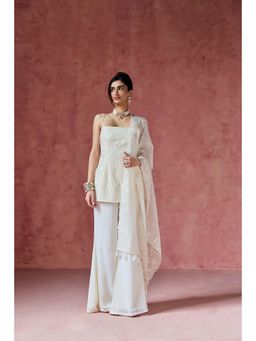 Saanjh by Lea - Dove Ivory Embroidered Kurti with Palazzo & Dupatta