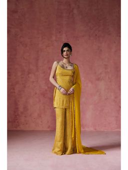 Saanjh by Lea - Ria Mustard Bandhani Embellished Kurti with Palazzo & Dupatta