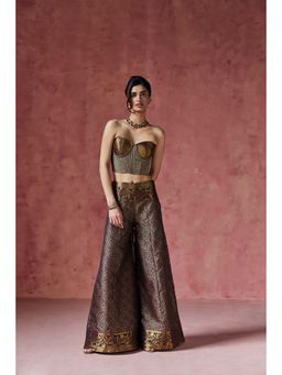 Saanjh by Lea - Kashira Bronze Banarasi Corset and Palazzo