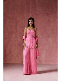 Saanjh by Lea - Gulabi Bandhani Embellished Kurti with Palazzo & Dupatta