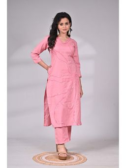SAANTHA - Pink Cotton Thread Work Kurta with Pant