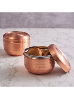 HomeTown - Sapphire Steel with Copper Finish Container Set of 2 in Copper Colour
