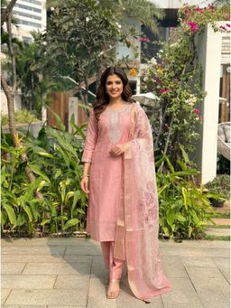 Gahan - Embroidered Silk Blend Straight Kurta with Pant & Printed Dupatta