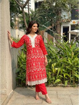 Gahan - Orange Embroidered Georgette Printed Kurta with Pant