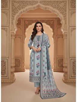 Gahan - Womens Grey Tie-Up Neck Cotton Linen Kurta with Pant & Dupatta