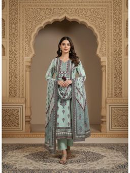 Gahan - Womens Green Tie-Up Neck Cotton Linen Kurta with Pant & Dupatta