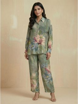 KALISTA - Green Sage Floral Printed Shirt And Pant