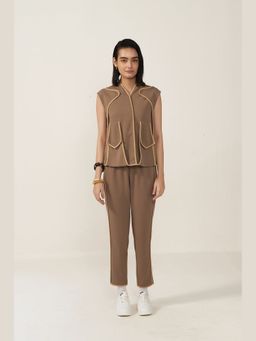 Muvazo - Safari Luxe Brown Top With Pant Co-Ords