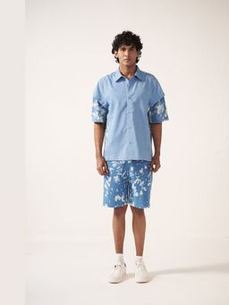 Muvazo - Cloud Canvas Blue Shirt With Short Co-Ords