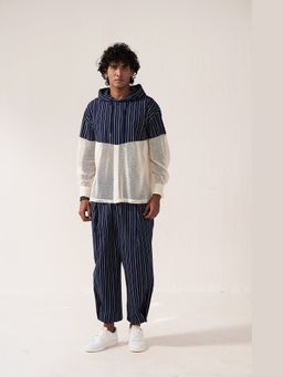 Muvazo - Men Navy Blue Cotton Stripes Shirt With Pant