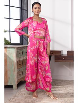 SUI KALA - Evelyn Silk Pink Crop Top with Pant and Cape