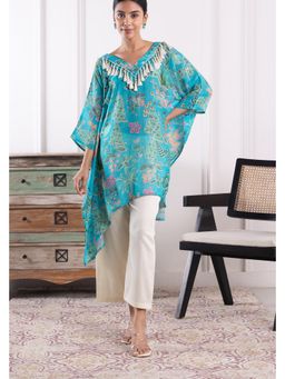 SUI KALA - Camilla Organza Floral Blue Kaftan with Pant