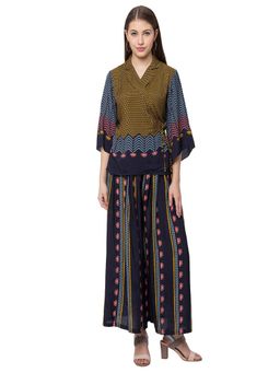 Soup by Sougat Paul - Floral Printed Mustard Top With Palazzo