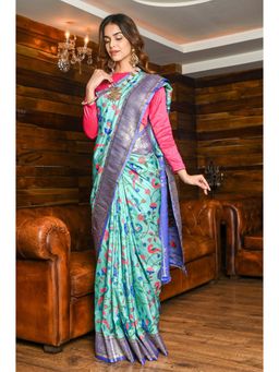 Beatitude - Green Shade Paithani Soft Silk Saree with Unstitched Blouse