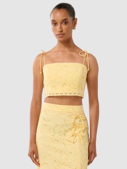 Forever New - Women Yellow Embroidered Crop Top