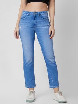Spykar - Women Mid Rise Slim Straight Fit Blue Jeans