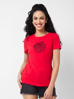 Spykar - Women Round Neck Half Sleeves Red T-Shirt