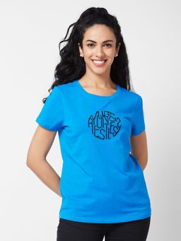 Spykar - Women Round Neck Half Sleeves Blue T-Shirt