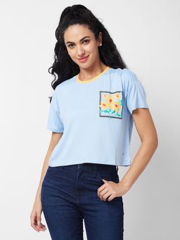 Spykar - Women Round Neck Half Sleeves Blue T-Shirt
