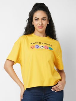 Spykar - Women Round Neck Half Sleeves Yellow T-Shirt