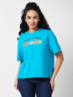 Spykar - Women Round Neck Half Sleeves Blue T-Shirt