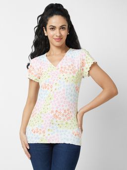 Spykar - Women V Neck Half Sleeves White Top