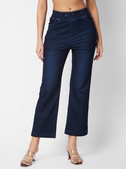 Spykar - Women High Rise Straight Leg Navy Blue Knits Pant