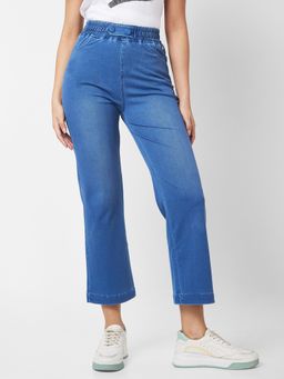Spykar - Women High Rise Straight Leg Blue Knits Pant