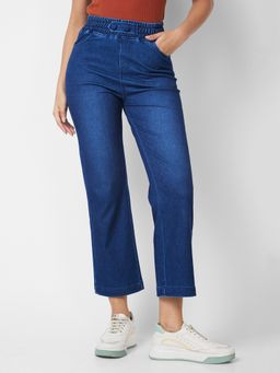 Spykar - Women High Rise Straight Leg Blue Knits Pant