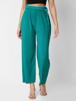 Spykar - Women High Rise Wide Leg Green Knits Pant With Belt (Set of 2)