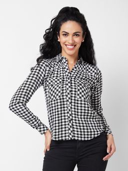 Spykar - Women Black and White Checks Shirt
