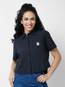 Spykar - Women Black Embroidered Shirt