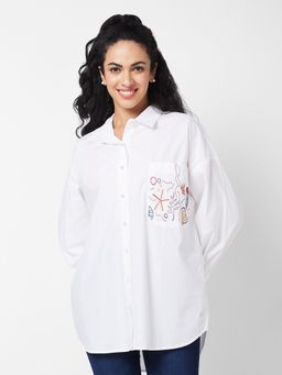 Spykar - Women White Embroidered Shirt