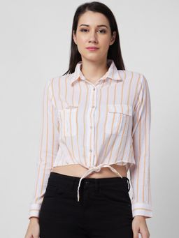 Spykar - Women Orange Stripes Shirt