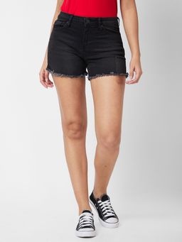 Spykar - Women Mid Rise Black Shorts