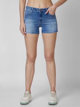 Spykar - Women Mid Rise Blue Shorts
