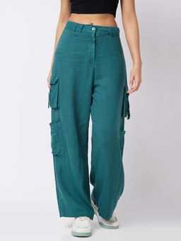 Spykar - Women High Rise Teal Blue Cargo Pant