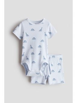 H&M - Girls Blue 2-Piece Ribbed Cotton Set