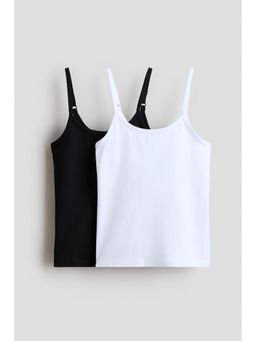 H&M - Girls White 2-Pack Cotton Strappy Tops