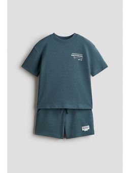 H&M - Boys Turquoise 2-Piece T-Shirt And Sweatshorts Set