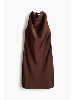 H&M - Women Brown Satin Halterneck Dress